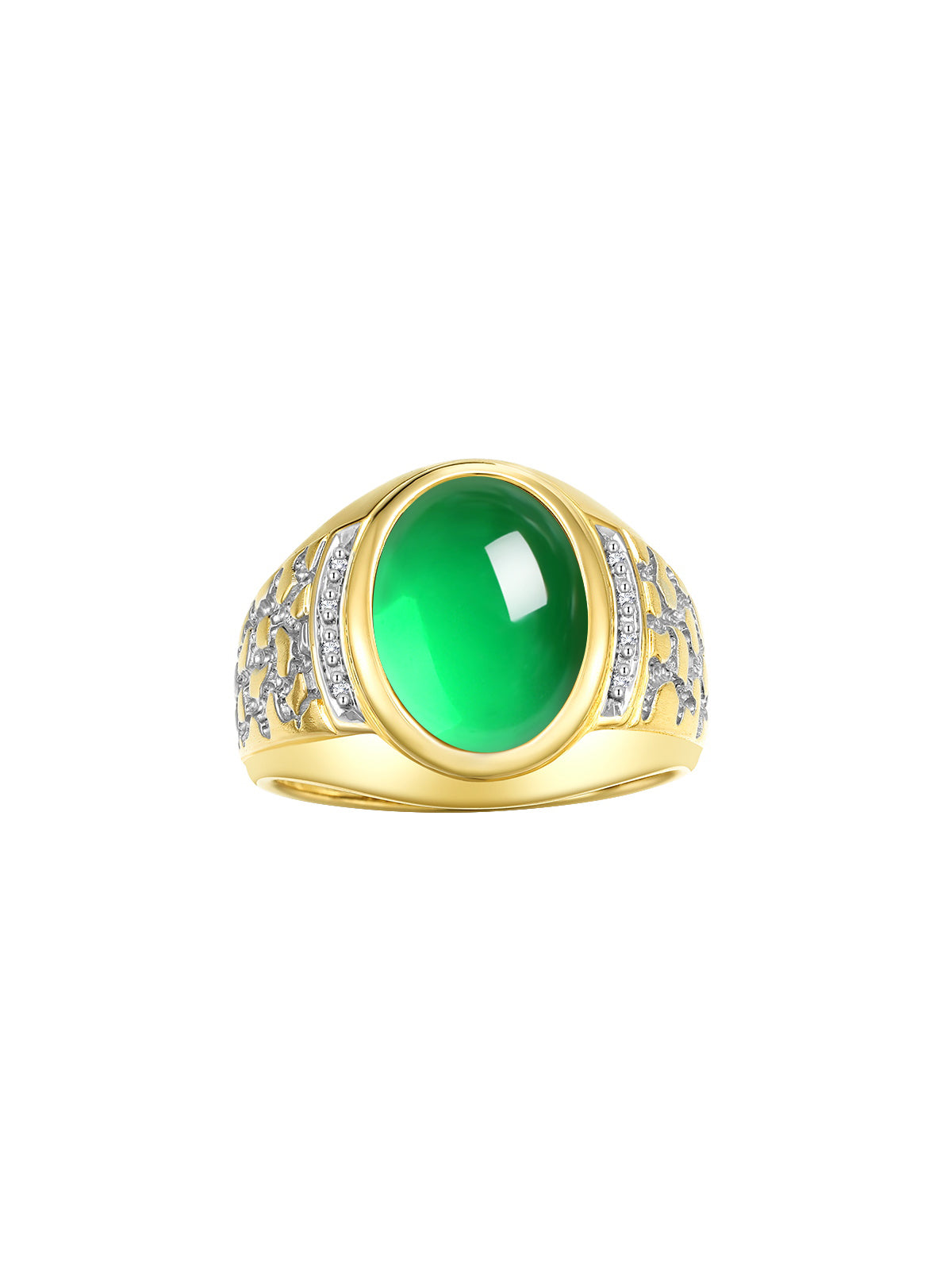 RYLOS Men's Nugget Ring in Yellow Gold Plated Silver Cabochon Gemstone and Diamonds in Sizes 8-13.