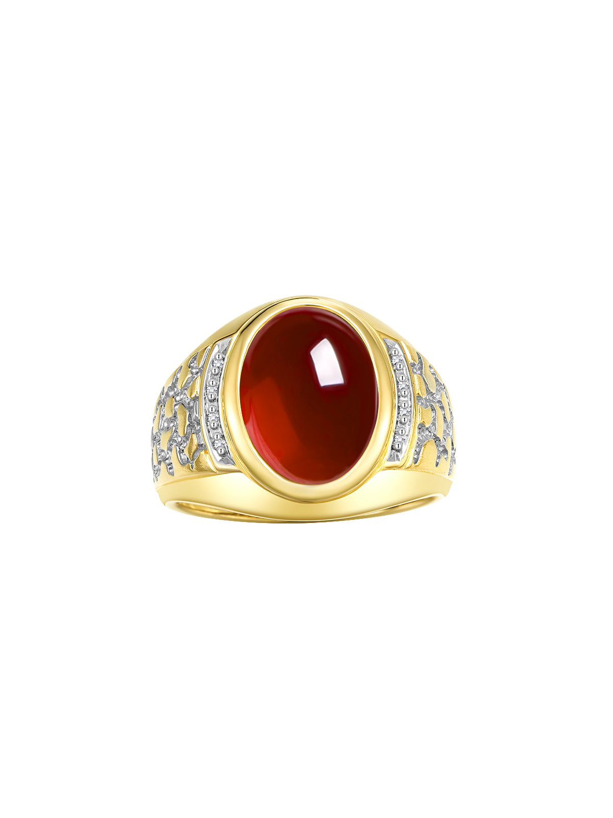 RYLOS Men's Nugget Ring in Yellow Gold Plated Silver Cabochon Gemstone and Diamonds in Sizes 8-13.