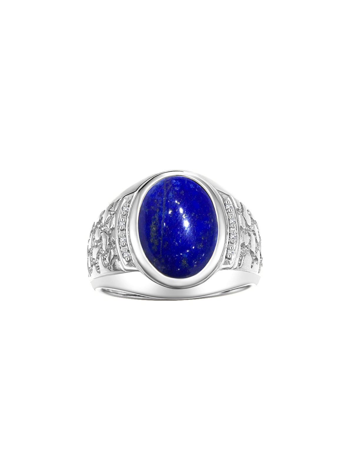 RYLOS Men's Nugget Ring in Sterling Silver Cabochon Gemstone and Diamonds in Sizes 8-13.
