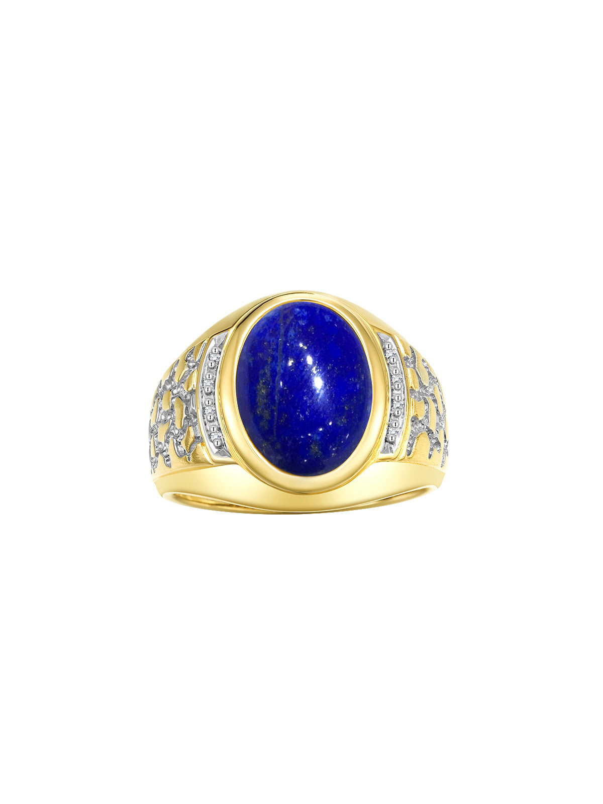 RYLOS Men's Nugget Ring in Yellow Gold Plated Silver Cabochon Gemstone and Diamonds in Sizes 8-13.