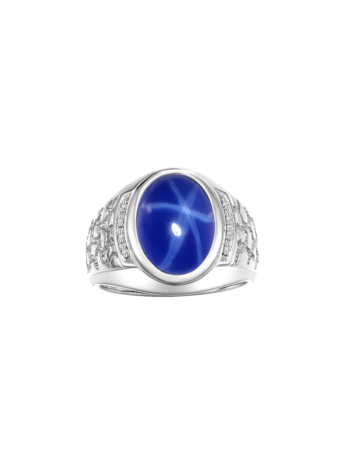 RYLOS Men's 14K White Gold Nugget Ring featuring an Oval Cabochon Gemstone and Diamonds in Sizes 8-13. Exceptional Men's Jewelry.