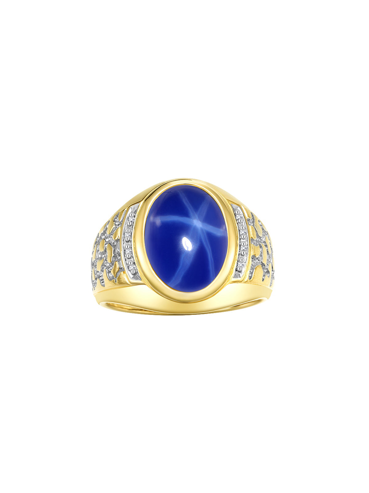 RYLOS Men's Nugget Ring in Yellow Gold Plated Silver Cabochon Gemstone and Diamonds in Sizes 8-13.