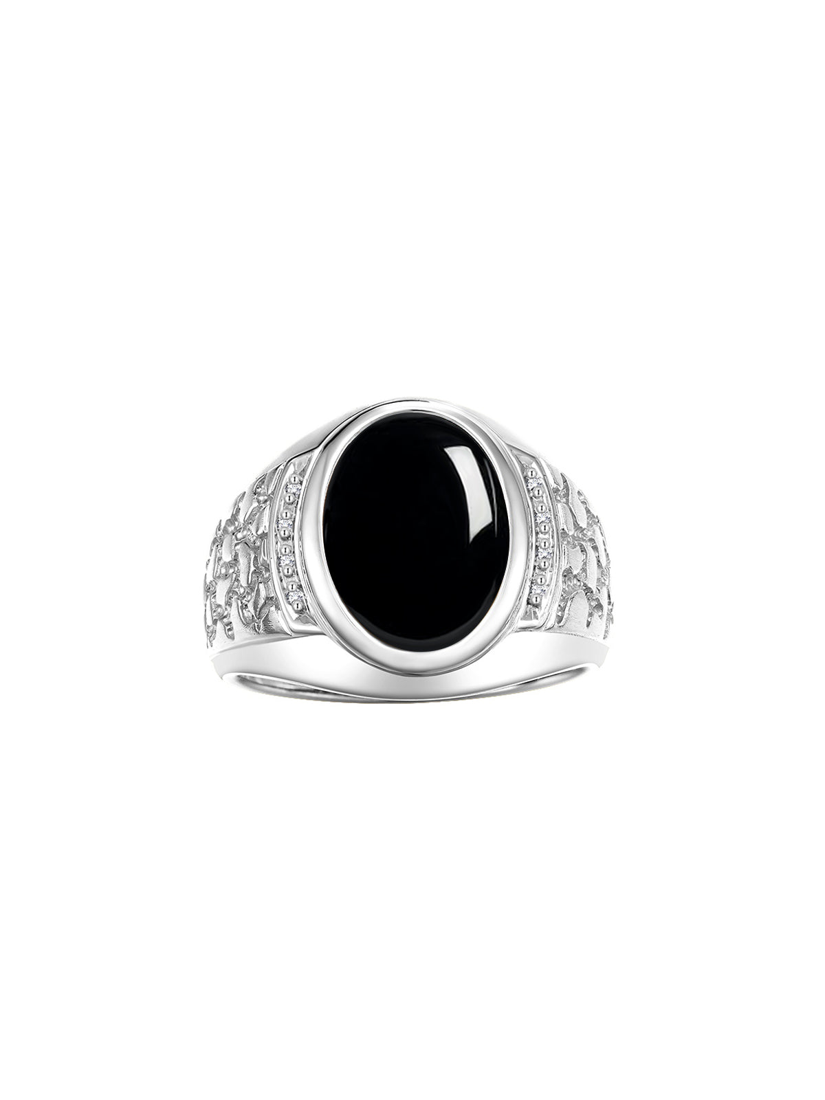 RYLOS Men's Nugget Ring in Sterling Silver Cabochon Gemstone and Diamonds in Sizes 8-13.