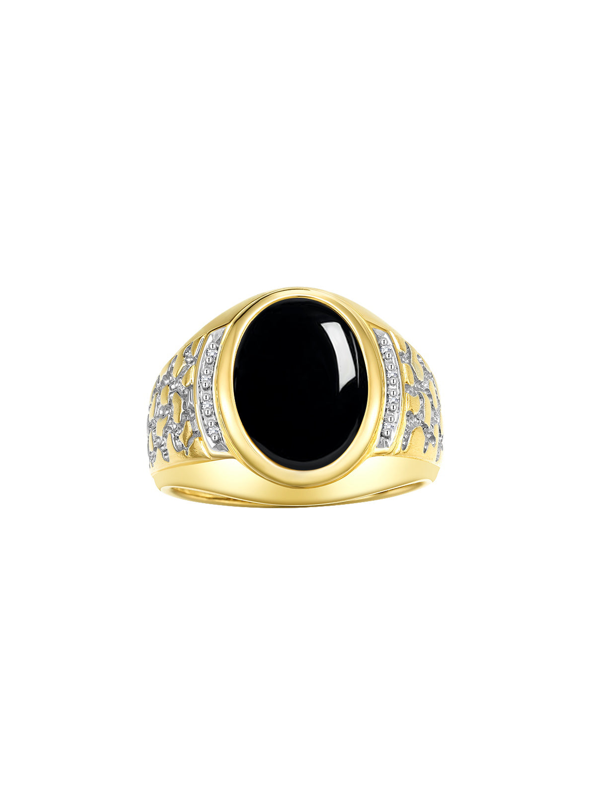 RYLOS Men's Nugget Ring in Yellow Gold Plated Silver Cabochon Gemstone and Diamonds in Sizes 8-13.