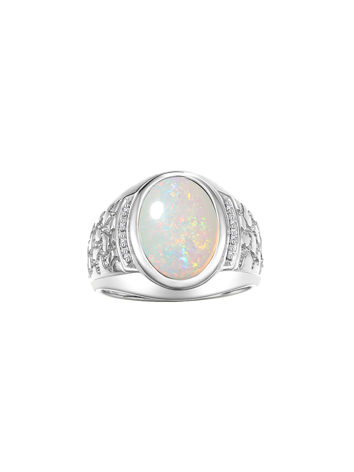 RYLOS Men's Nugget Ring in Sterling Silver Cabochon Gemstone and Diamonds in Sizes 8-13.