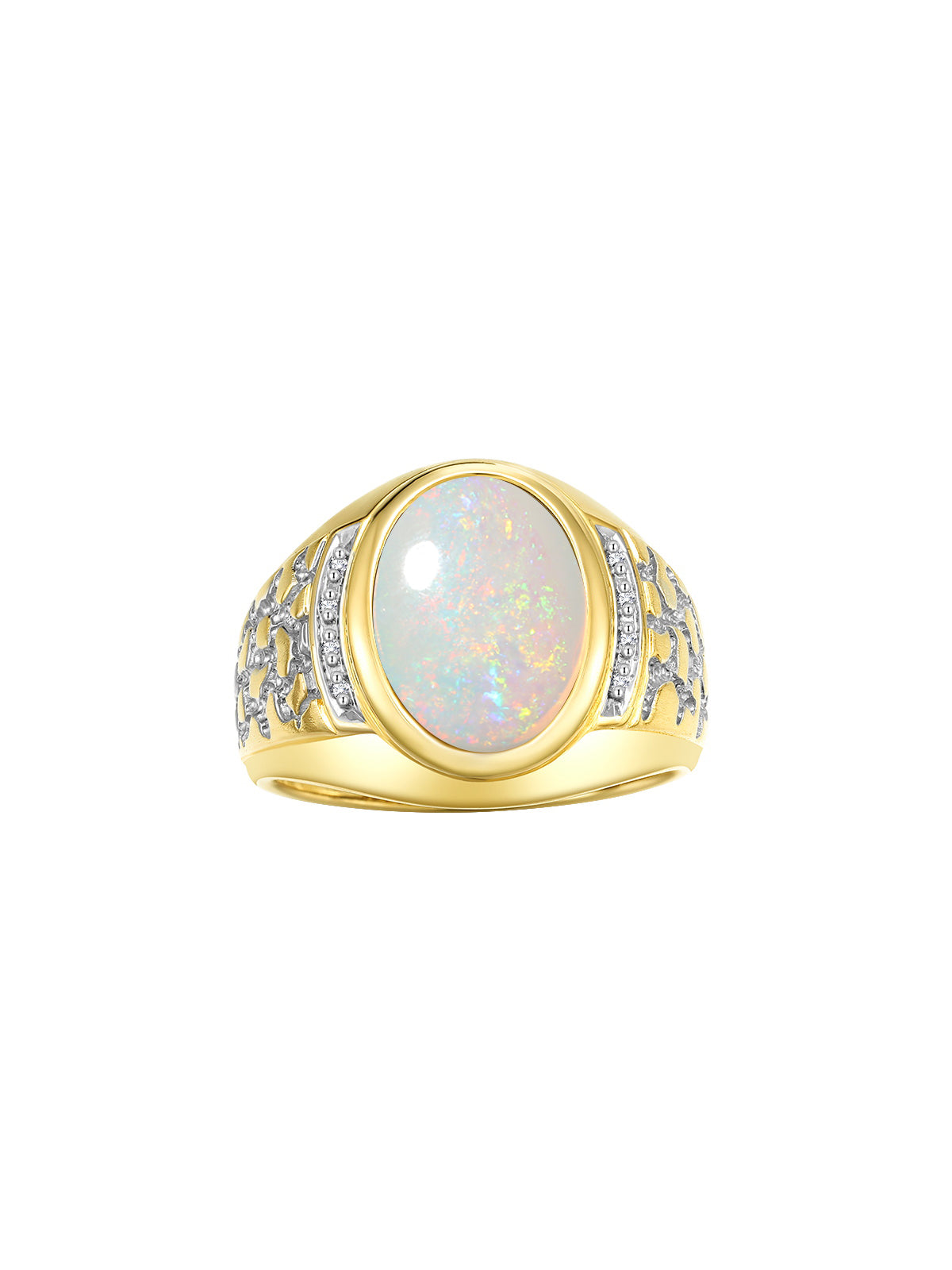 RYLOS Men's Nugget Ring in Yellow Gold Plated Silver Cabochon Gemstone and Diamonds in Sizes 8-13.