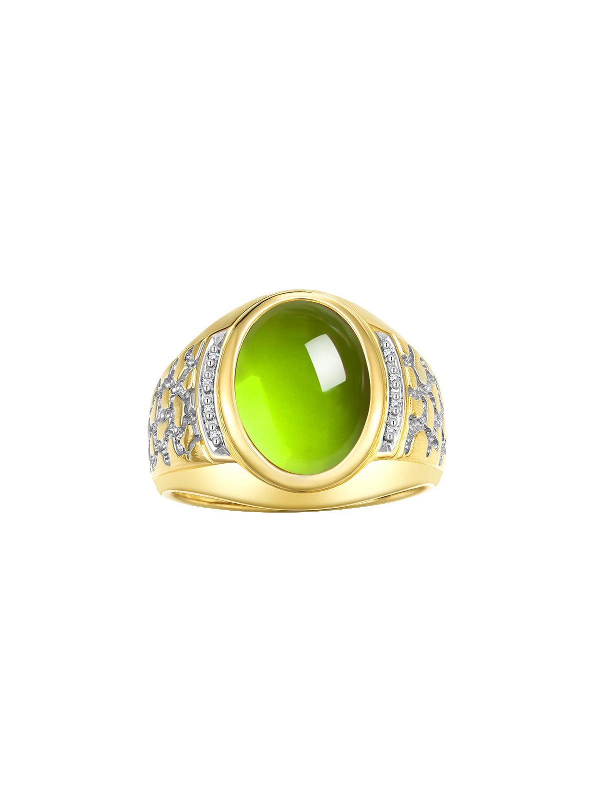 RYLOS Men's Nugget Ring in Yellow Gold Plated Silver Cabochon Gemstone and Diamonds in Sizes 8-13.