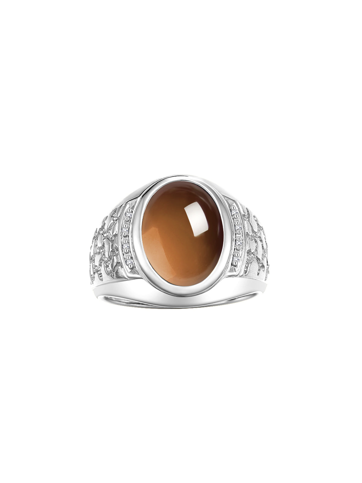 RYLOS Men's 14K White Gold Nugget Ring featuring an Oval Cabochon Gemstone and Diamonds in Sizes 8-13. Exceptional Men's Jewelry.
