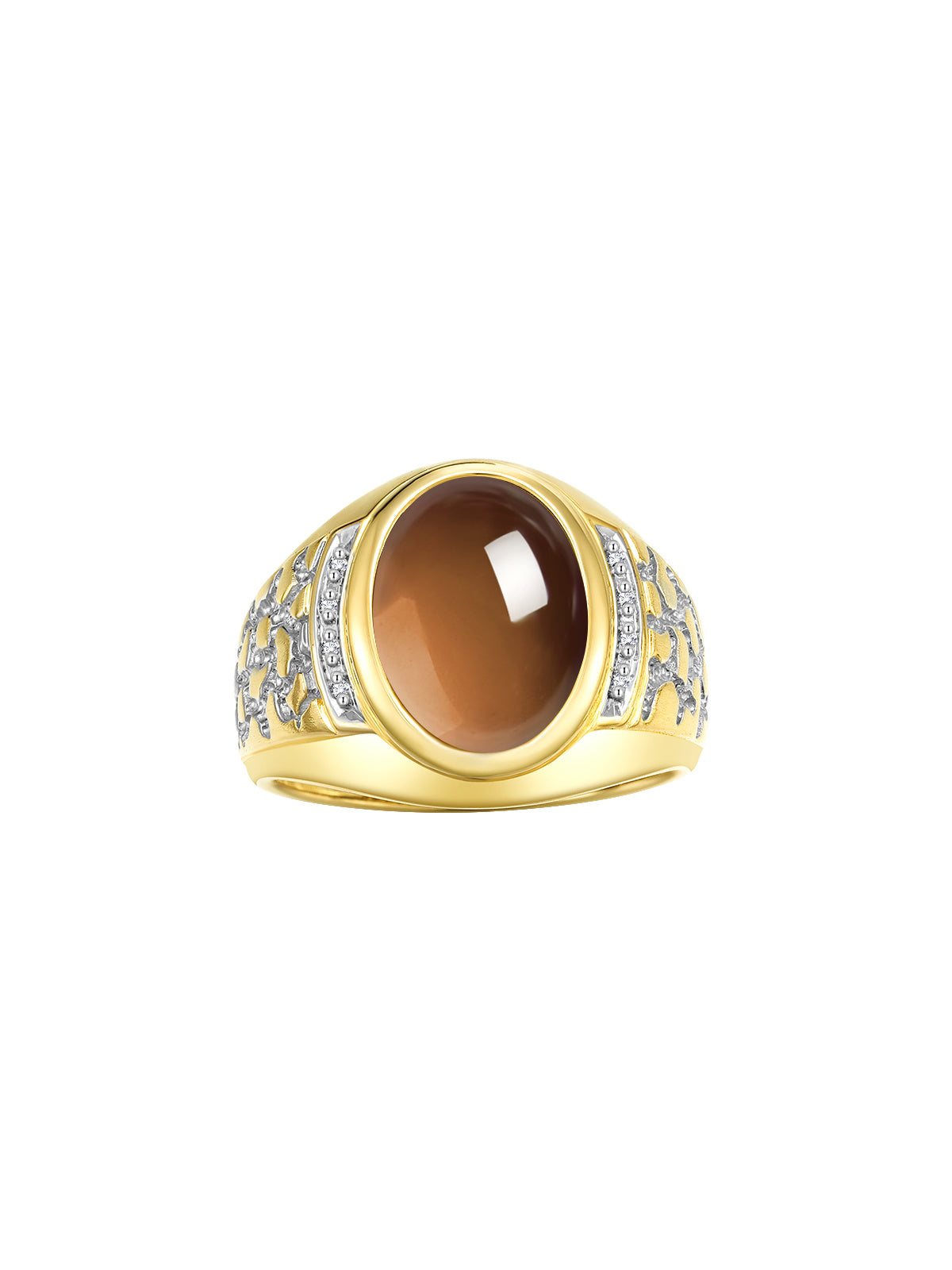 RYLOS Men's Nugget Ring in Yellow Gold Plated Silver Cabochon Gemstone and Diamonds in Sizes 8-13.