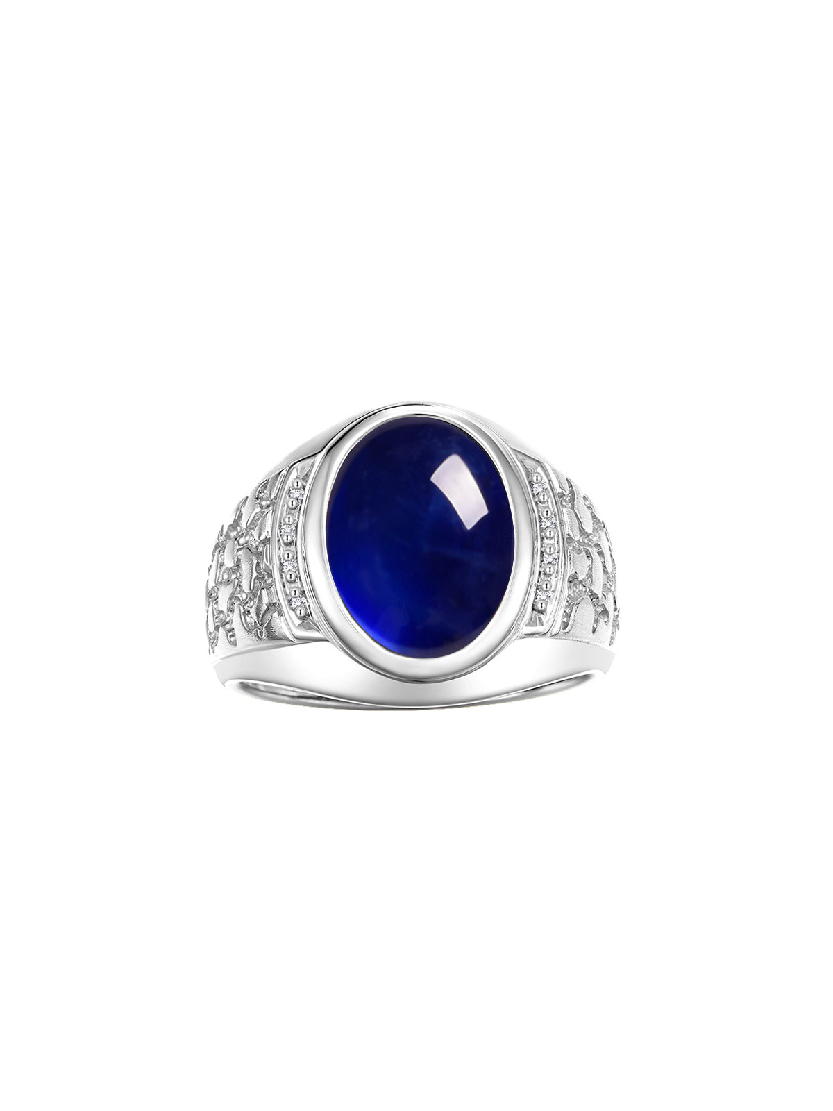 RYLOS Men's Nugget Ring in Sterling Silver Cabochon Gemstone and Diamonds in Sizes 8-13.
