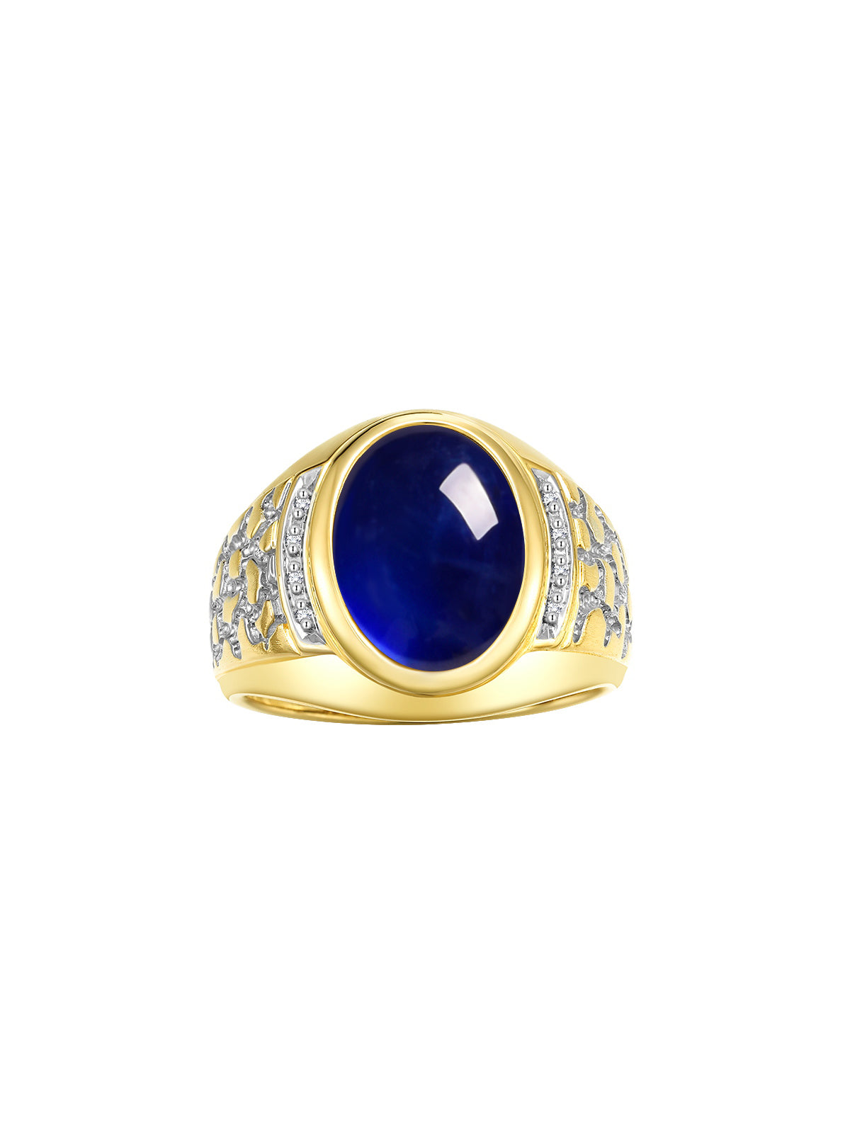 RYLOS Men's Nugget Ring in Yellow Gold Plated Silver Cabochon Gemstone and Diamonds in Sizes 8-13.