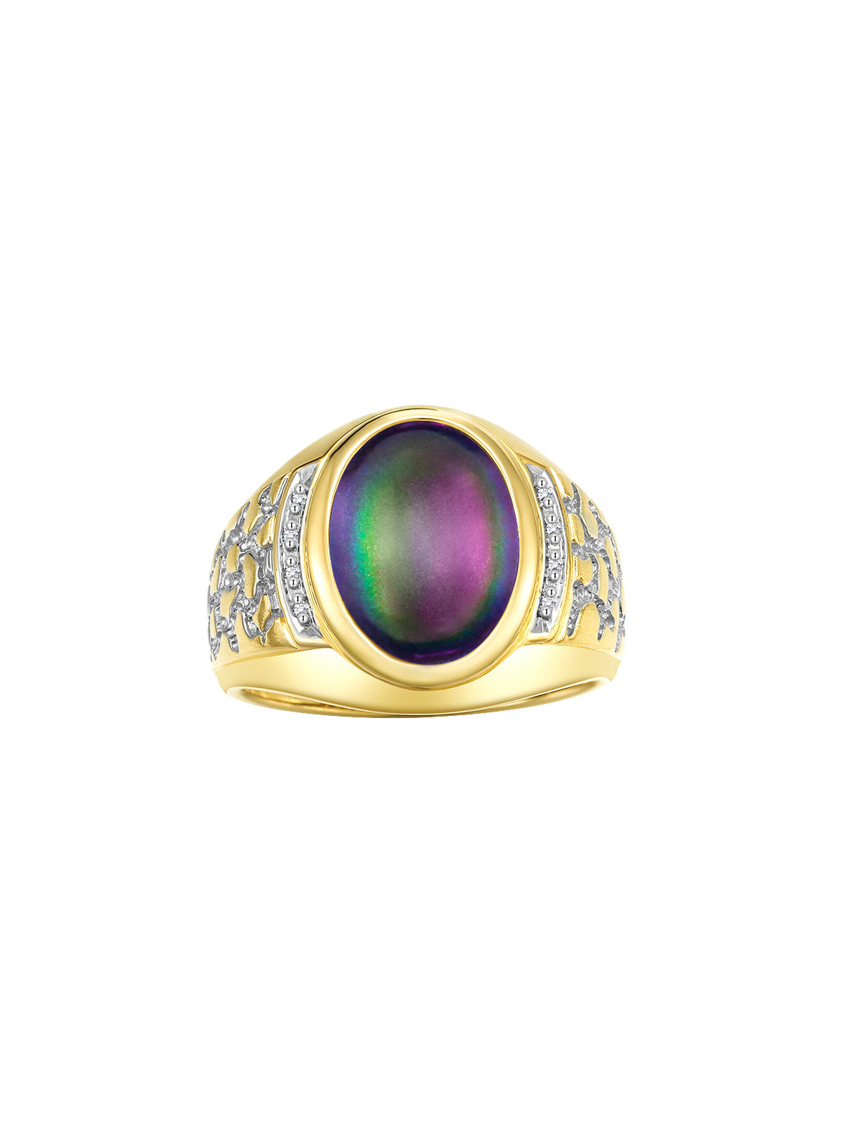 RYLOS Men's Nugget Ring in Yellow Gold Plated Silver Cabochon Gemstone and Diamonds in Sizes 8-13.
