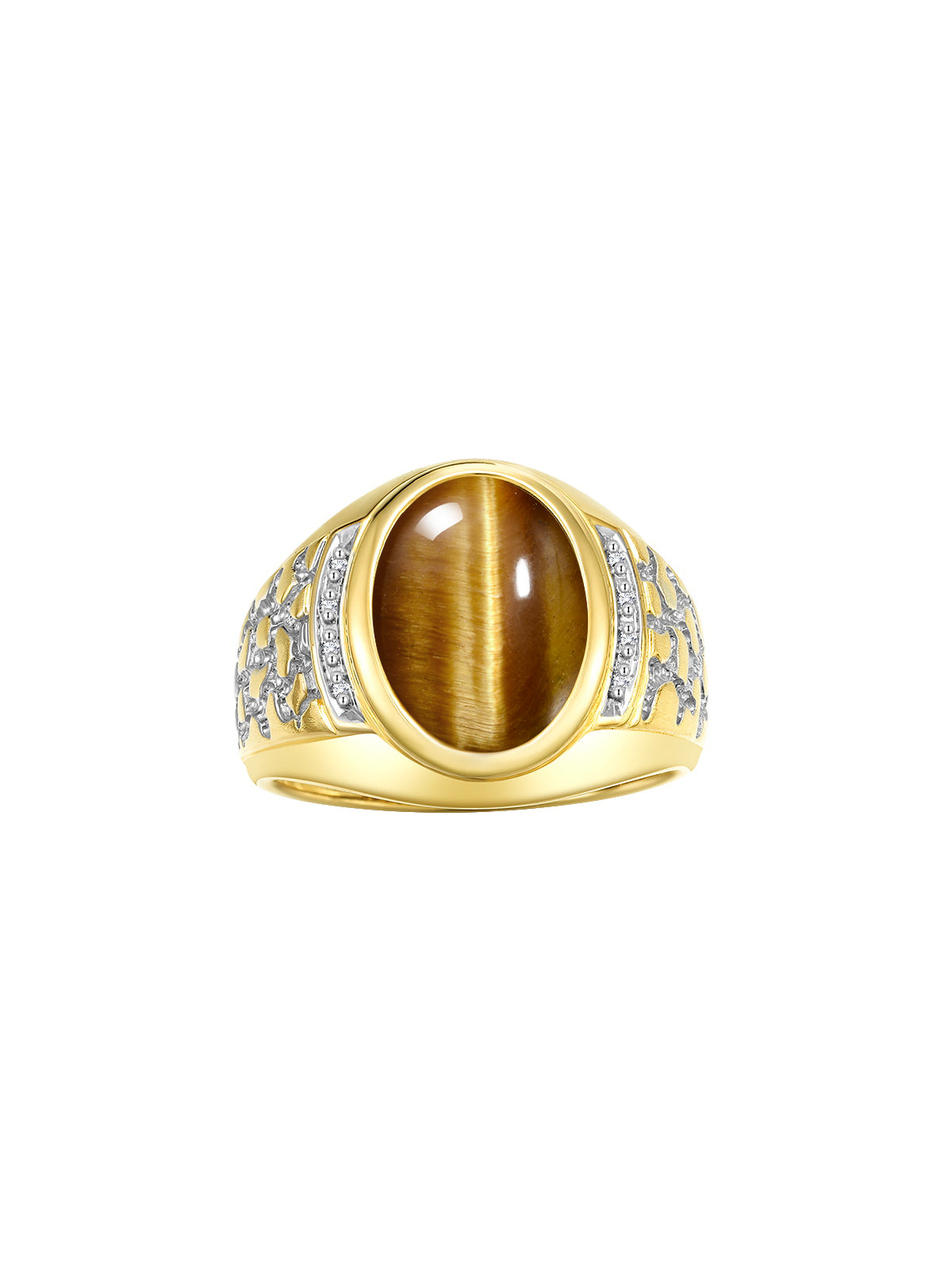 RYLOS Men's Nugget Ring in Yellow Gold Plated Silver Cabochon Gemstone and Diamonds in Sizes 8-13.