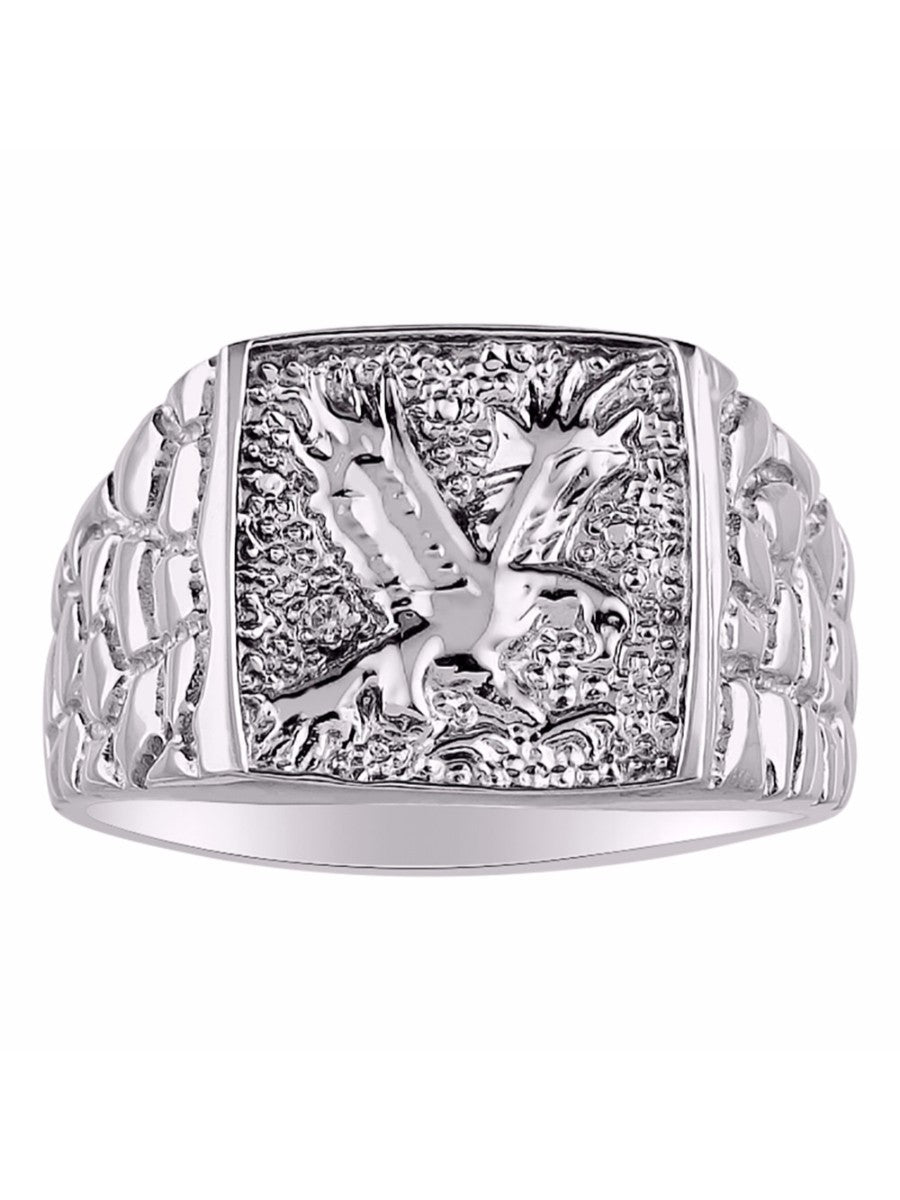 RYLOS Men's 14K White Gold or 14K Yellow Gold Ring with Diamonds, Featuring Designer Patriotic Eagle Design - Stylish Men's Gold Rings Available in Sizes 6 to 13