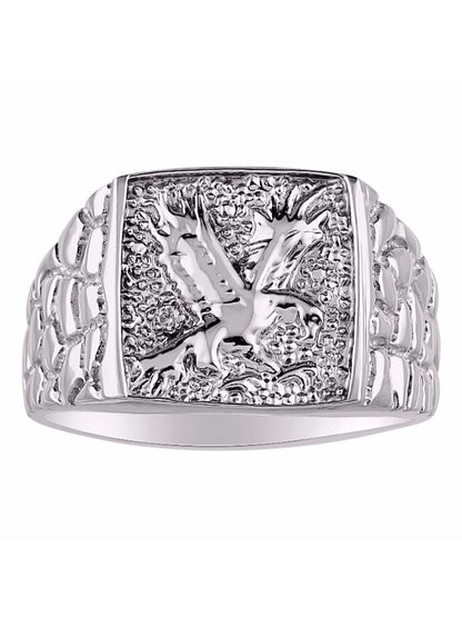 RYLOS Men's 14K White Gold or 14K Yellow Gold Ring with Diamonds, Featuring Designer Patriotic Eagle Design - Stylish Men's Gold Rings Available in Sizes 6 to 13