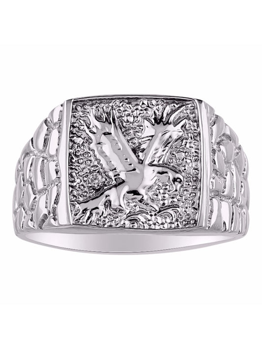 RYLOS Men's 14K White Gold or 14K Yellow Gold Ring with Diamonds, Featuring Designer Patriotic Eagle Design - Stylish Men's Gold Rings Available in Sizes 6 to 13