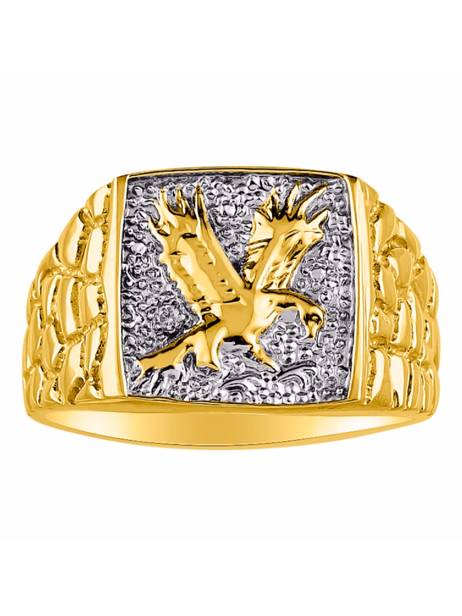 RYLOS Men's 14K White Gold or 14K Yellow Gold Ring with Diamonds, Featuring Designer Patriotic Eagle Design - Stylish Men's Gold Rings Available in Sizes 6 to 13