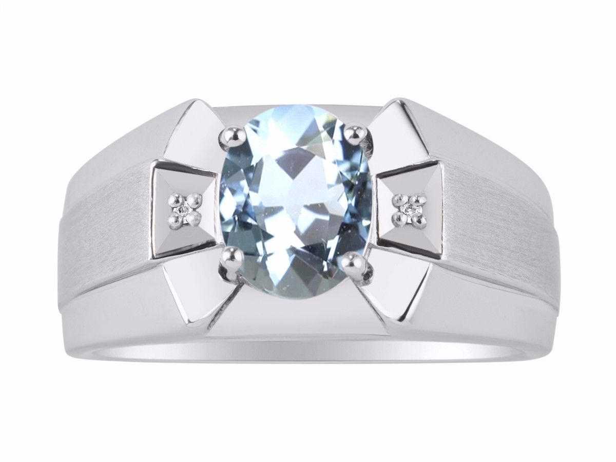 RYLOS Men's Sterling Silver Ring Classic Designer Style with 9x7MM Oval Gemstone & Diamonds, Birthstone Rings in Sizes 8-13