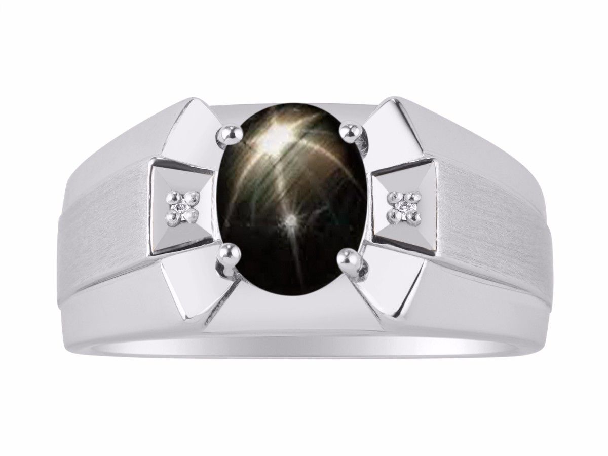 RYLOS Men's Sterling Silver Ring Classic Designer Style with 9x7MM Oval Gemstone & Diamonds, Birthstone Rings in Sizes 8-13