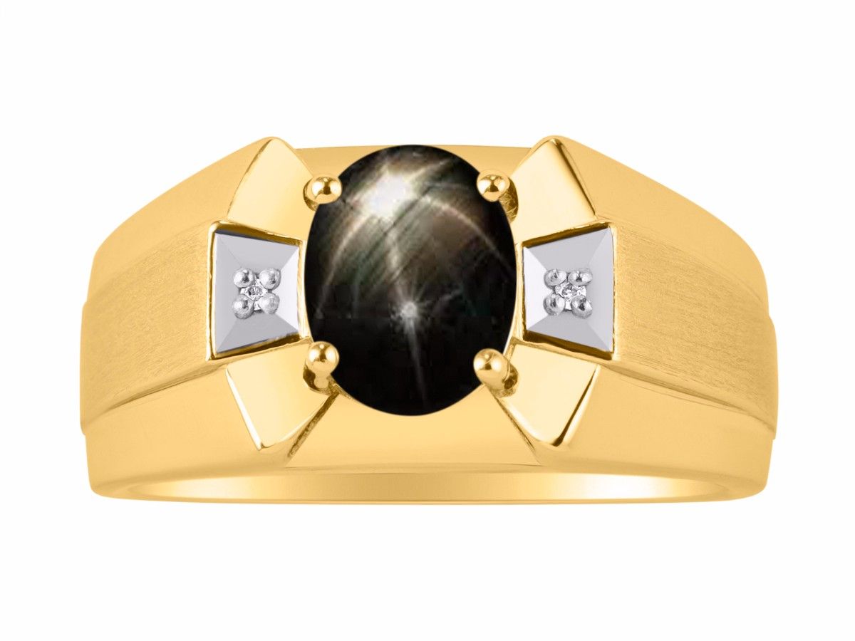 RYLOS Men's 14K Yellow Gold Ring Classic Designer Style with 9x7MM Oval Gemstone & Diamonds, Birthstone Rings in Sizes 8-13