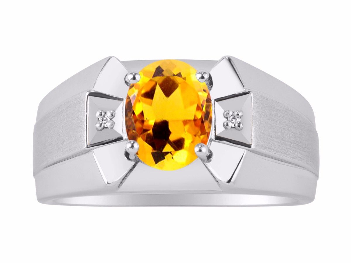 RYLOS Men's Sterling Silver Ring Classic Designer Style with 9x7MM Oval Gemstone & Diamonds, Birthstone Rings in Sizes 8-13