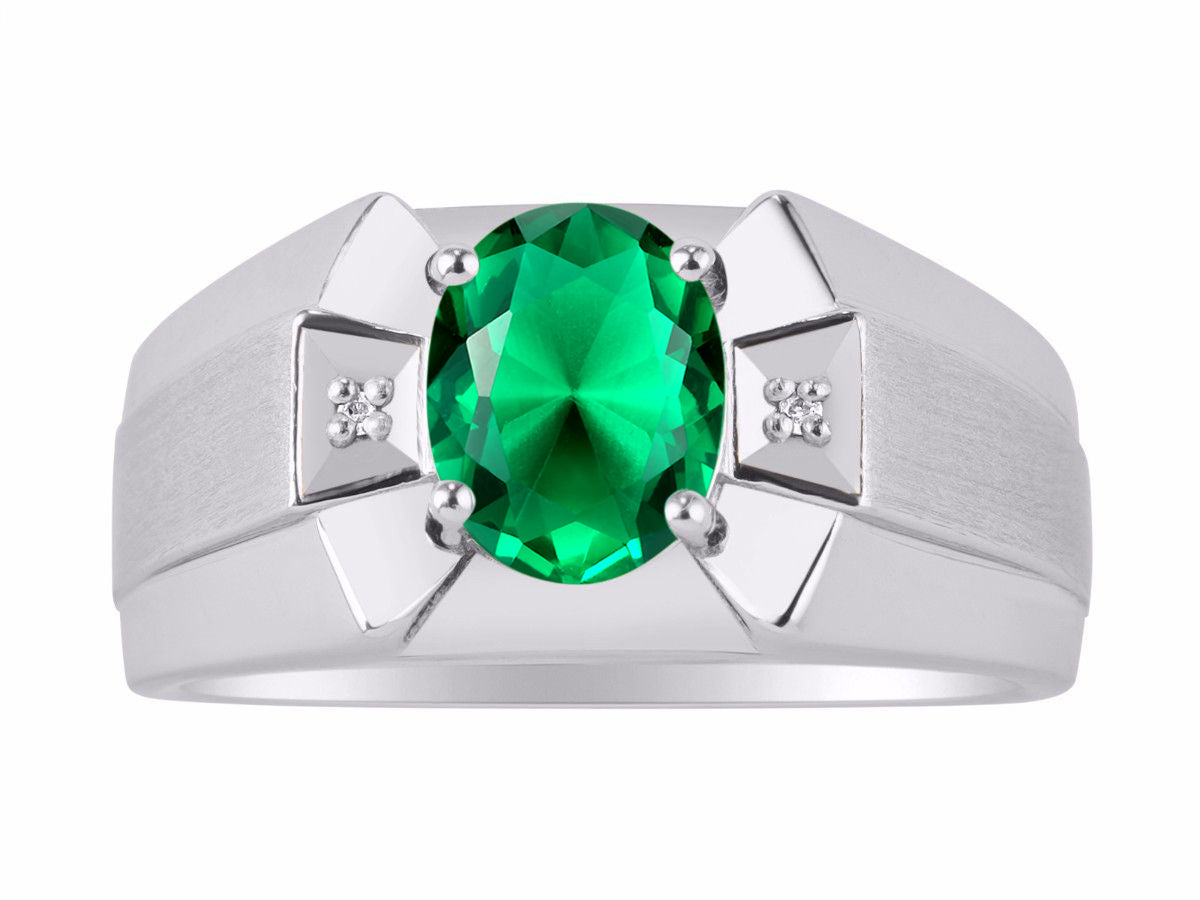 RYLOS Men's Sterling Silver Ring Classic Designer Style with 9x7MM Oval Gemstone & Diamonds, Birthstone Rings in Sizes 8-13