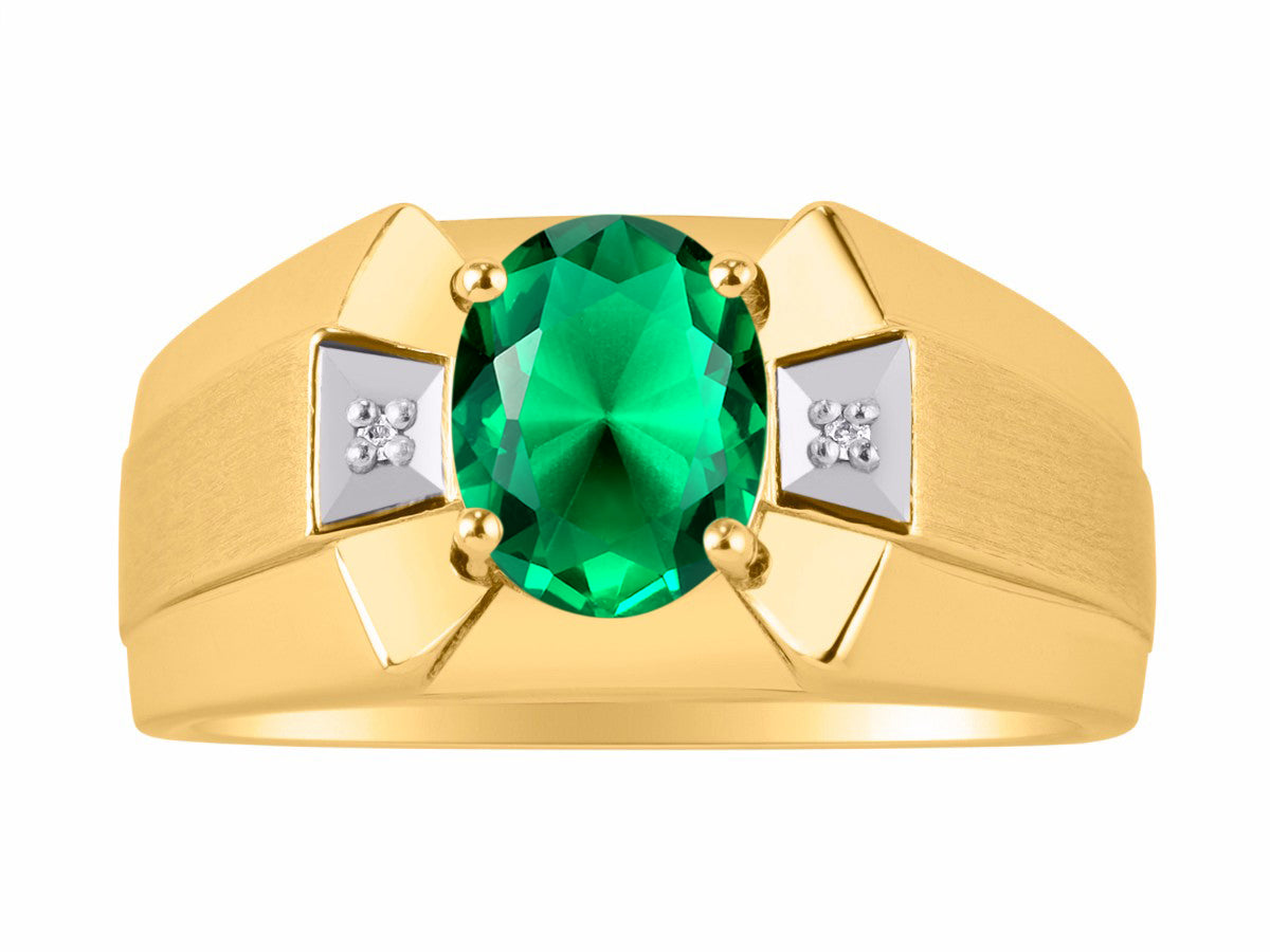 RYLOS Men's 14K Yellow Gold Ring Classic Designer Style with 9x7MM Oval Gemstone & Diamonds, Birthstone Rings in Sizes 8-13