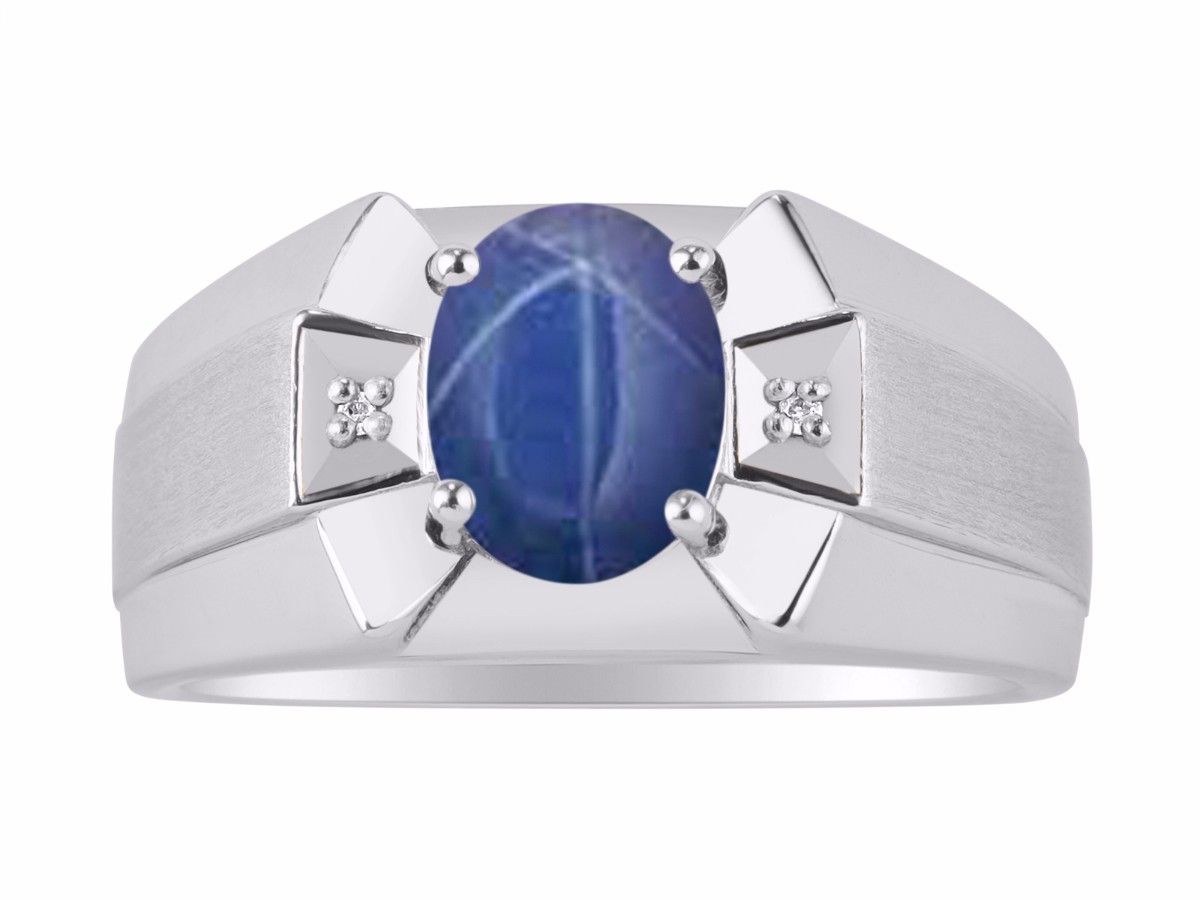 RYLOS Men's Sterling Silver Ring Classic Designer Style with 9x7MM Oval Gemstone & Diamonds, Birthstone Rings in Sizes 8-13