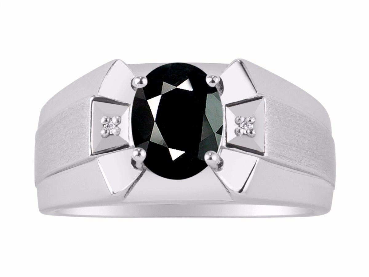 RYLOS Men's Sterling Silver Ring Classic Designer Style with 9x7MM Oval Gemstone & Diamonds, Birthstone Rings in Sizes 8-13