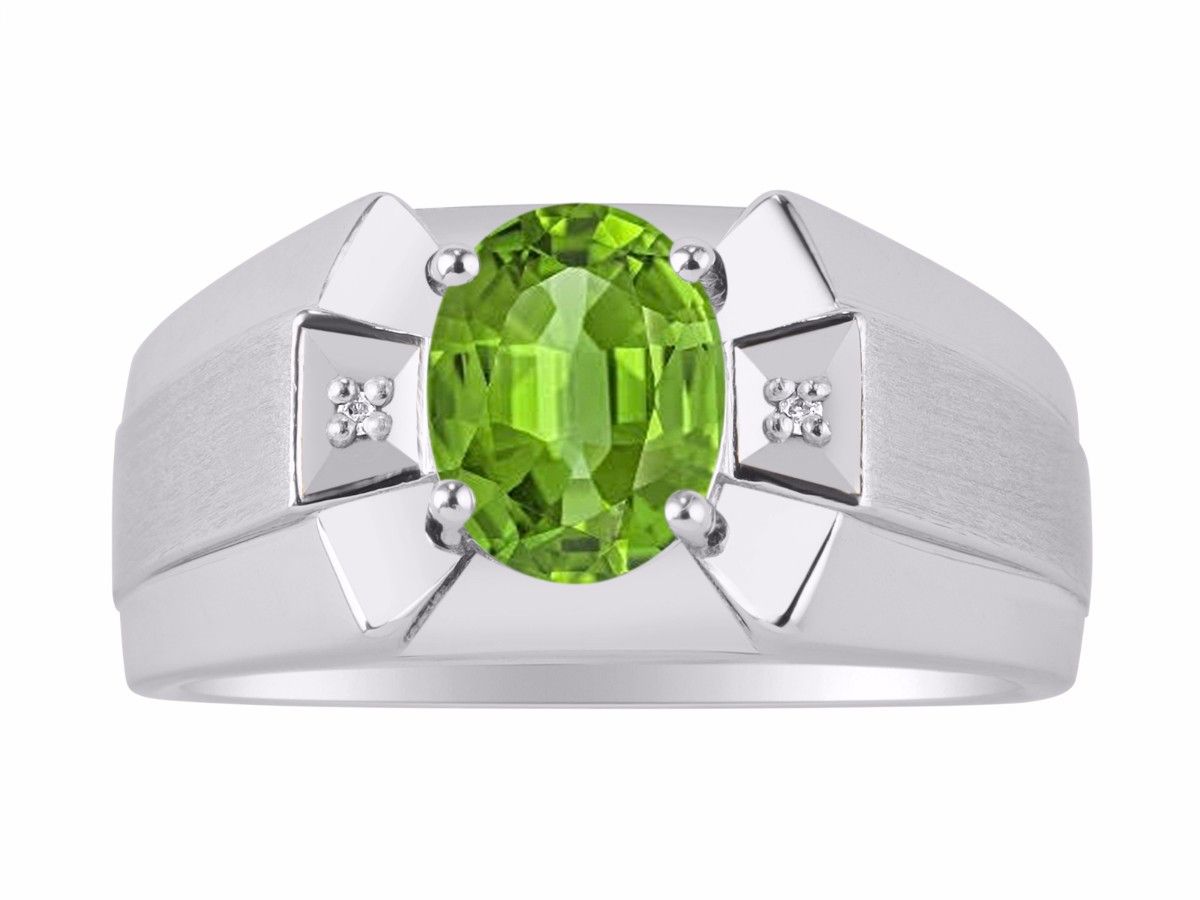 RYLOS Men's Sterling Silver Ring Classic Designer Style with 9x7MM Oval Gemstone & Diamonds, Birthstone Rings in Sizes 8-13