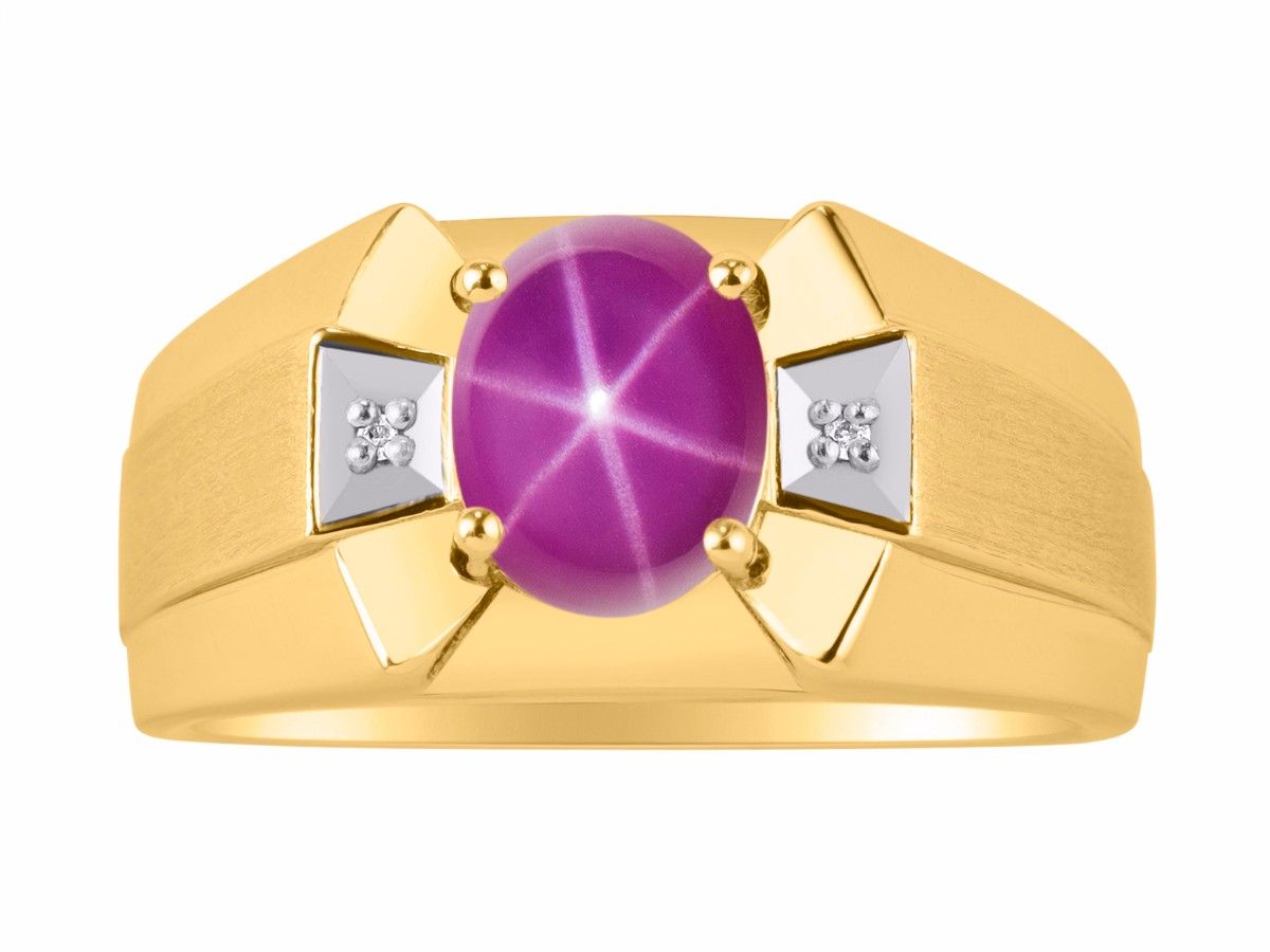 RYLOS Men's 14K Yellow Gold Ring Classic Designer Style with 9x7MM Oval Gemstone & Diamonds, Birthstone Rings in Sizes 8-13