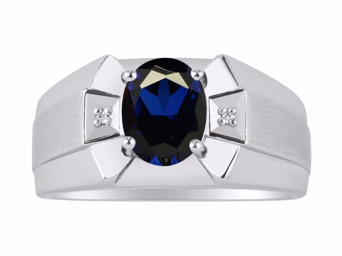 RYLOS Men's Sterling Silver Ring Classic Designer Style with 9x7MM Oval Gemstone & Diamonds, Birthstone Rings in Sizes 8-13