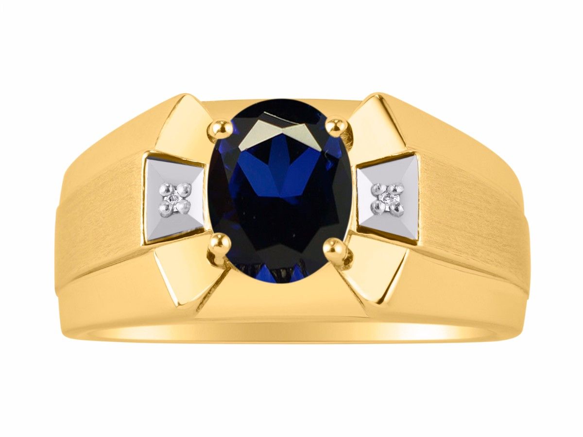 RYLOS Men's 14K Yellow Gold Ring Classic Designer Style with 9x7MM Oval Gemstone & Diamonds, Birthstone Rings in Sizes 8-13