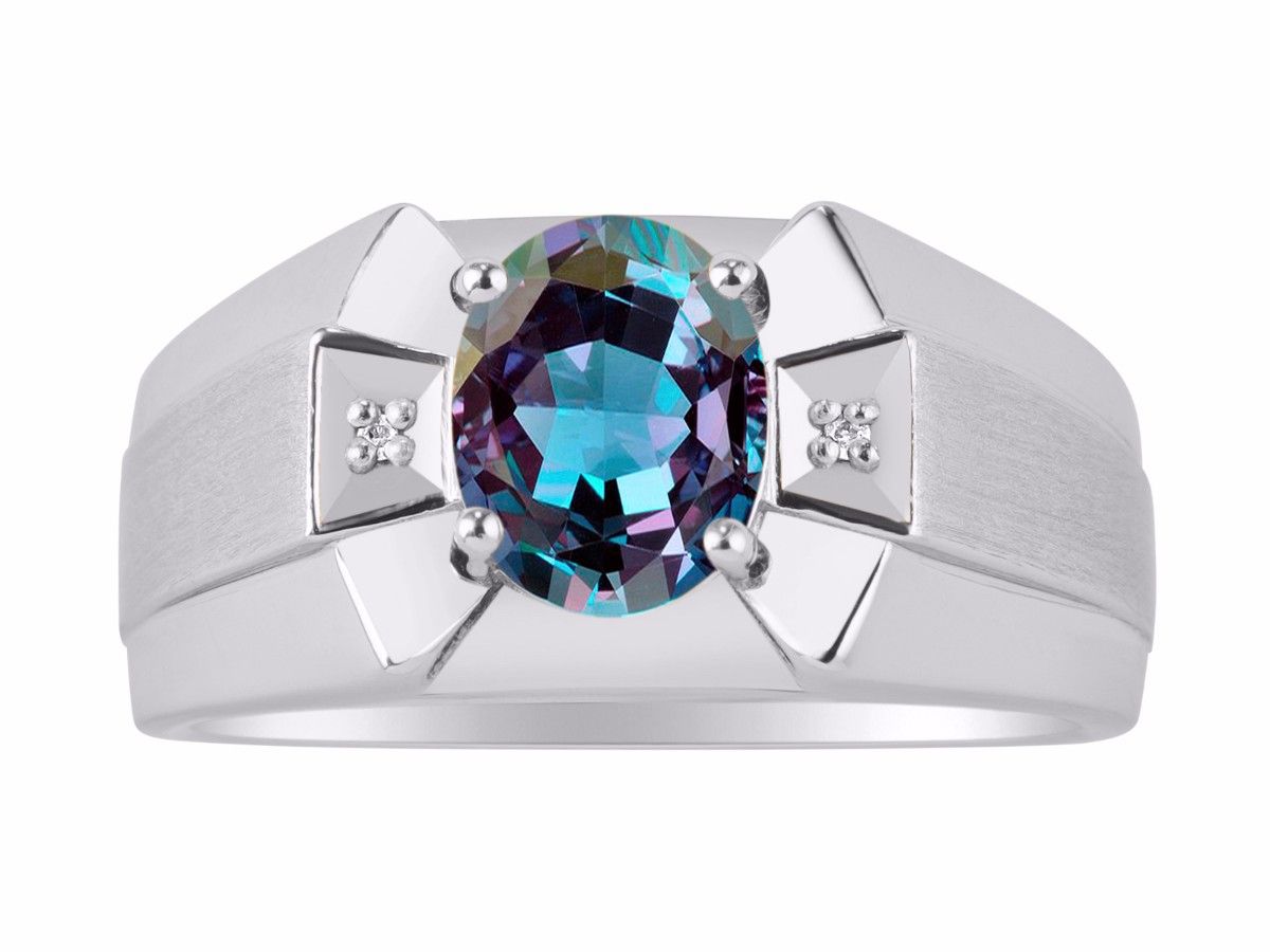 RYLOS Men's Sterling Silver Ring Classic Designer Style with 9x7MM Oval Gemstone & Diamonds, Birthstone Rings in Sizes 8-13