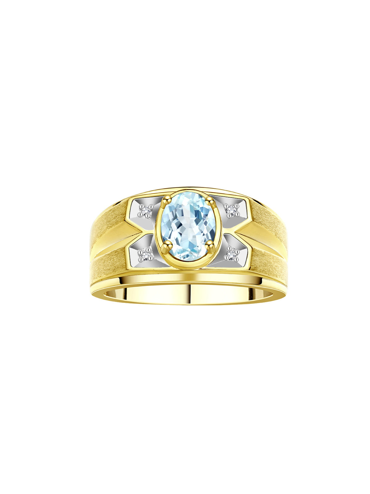 RYLOS Men's Rings Yellow Gold Plated Silver Classic Designer 8X6MM Oval Gemstone & Diamond Ring - Color Stone Birthstone Rings for Men, Sizes 8-13. Mens Jewelry