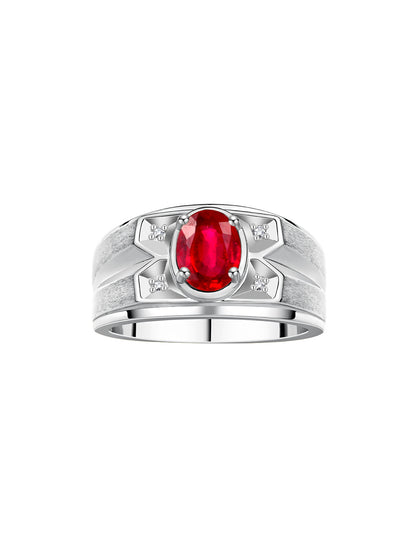 RYLOS Men's Rings Classic Designer Style 8X6MM Oval Gemstone & Diamond Ring - Color Stone Birthstone Rings for Men, Sterling Silvering in Sizes 8-13.