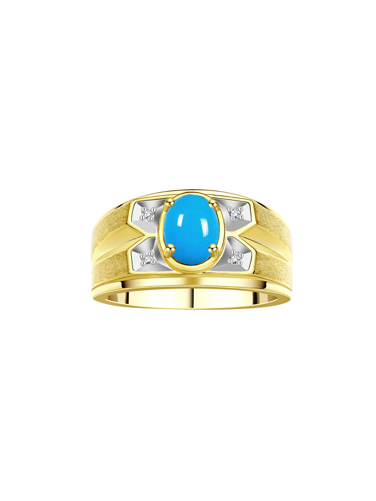 RYLOS Men's Rings Yellow Gold Plated Silver Classic Designer 8X6MM Oval Gemstone & Diamond Ring - Color Stone Birthstone Rings for Men, Sizes 8-13. Mens Jewelry