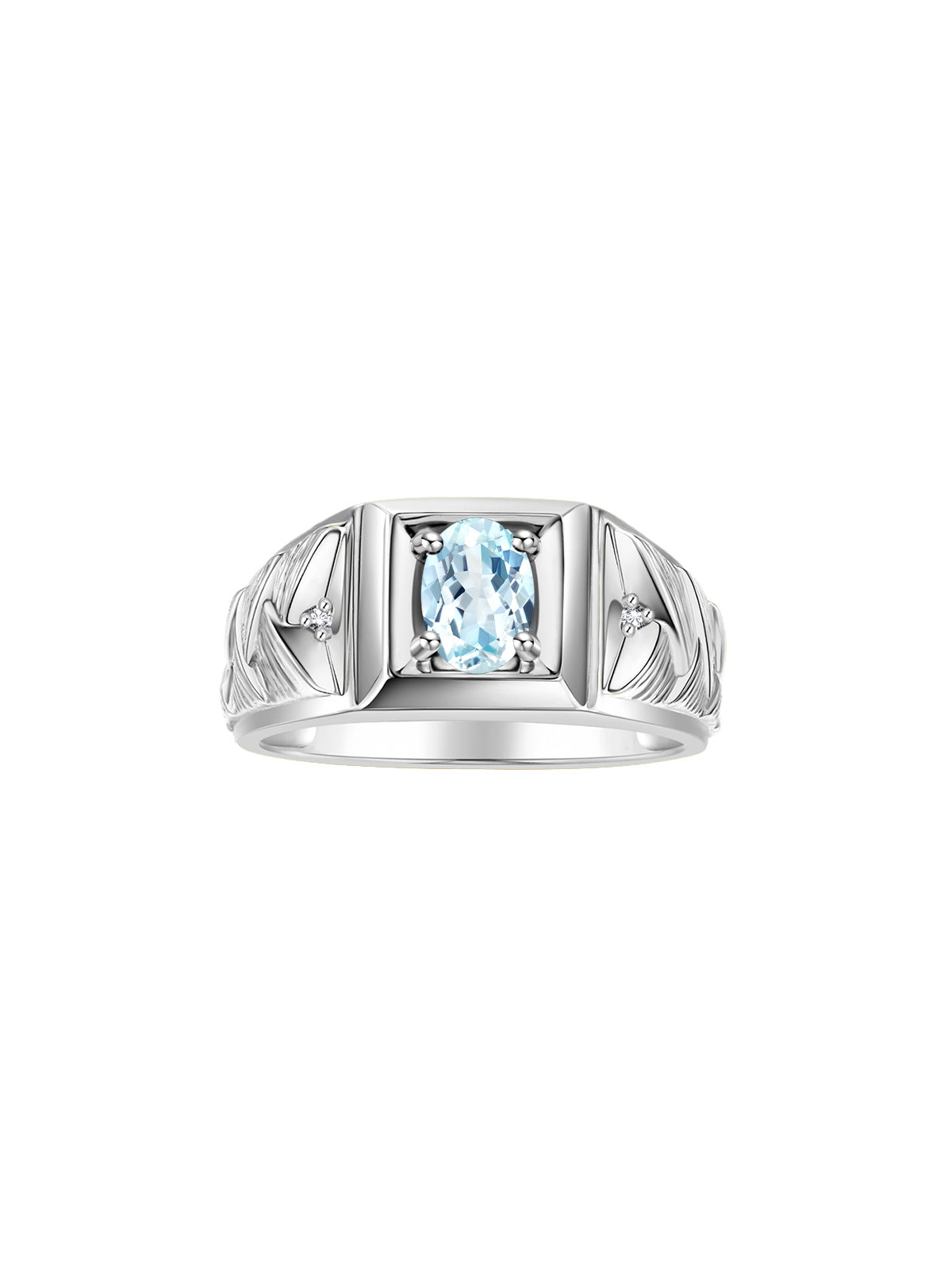 RYLOS Men's Rings 14K White Gold Designer Weave Band 7X5MM Oval Gemstone & Diamond Ring - Color Stone Birthstone Rings for Men, Sizes 8-13.