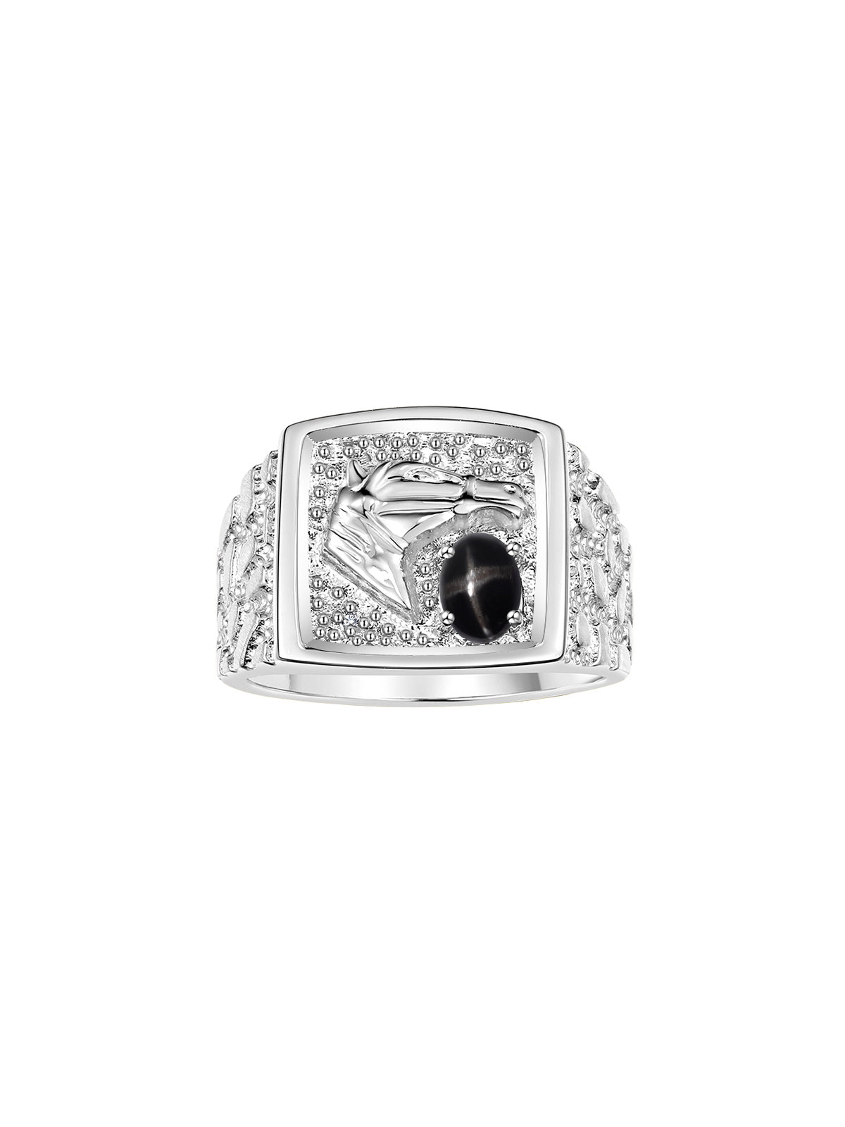 RYLOS Men's Sterling Silver Lucky Nugget Horse Head Ring with 6X4MM Oval Gemstone and Diamonds - Birthstone Elegance for Men, Available in Sizes 8-13