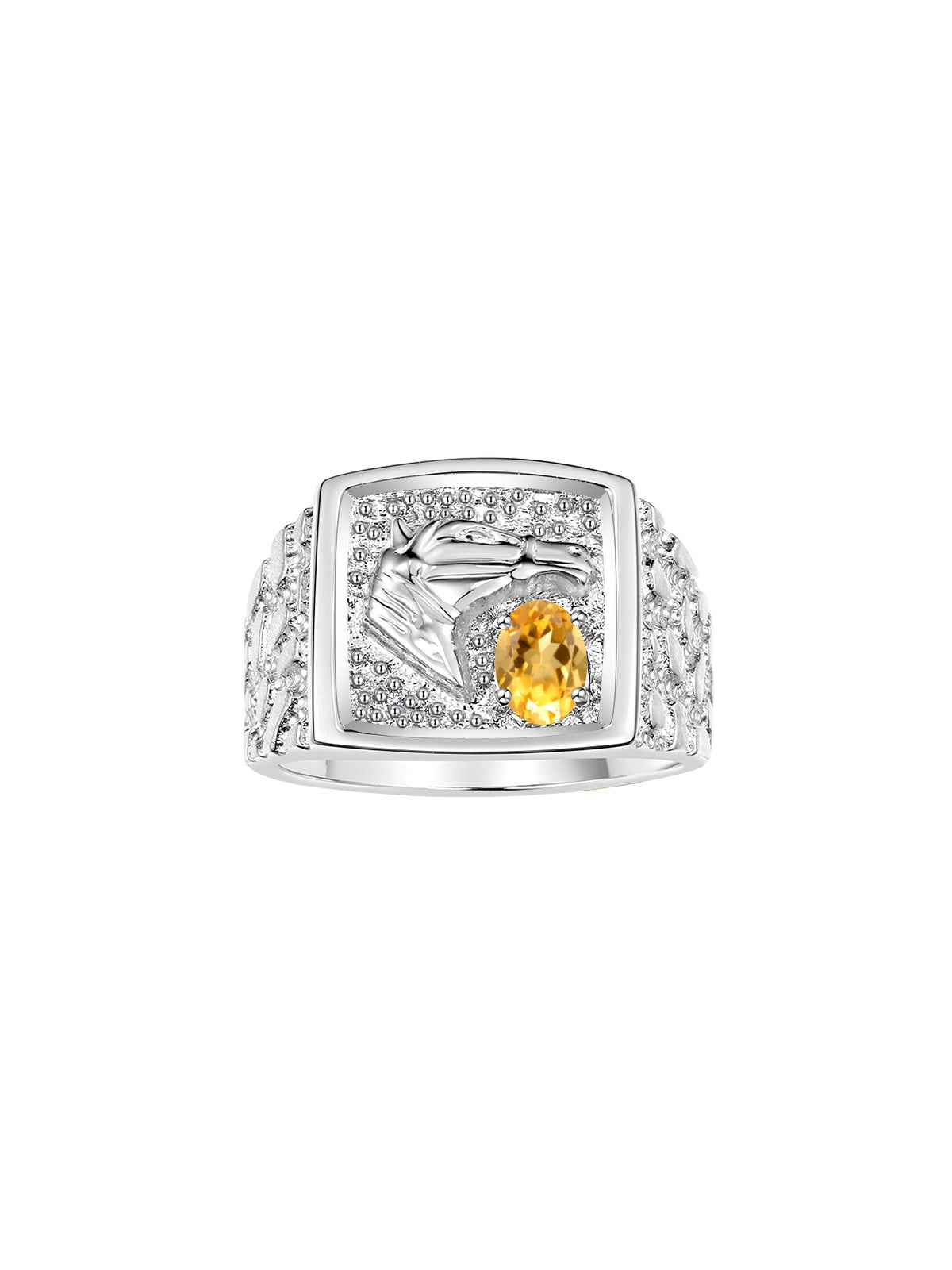RYLOS Men's Sterling Silver Lucky Nugget Horse Head Ring with 6X4MM Oval Gemstone and Diamonds - Birthstone Elegance for Men, Available in Sizes 8-13