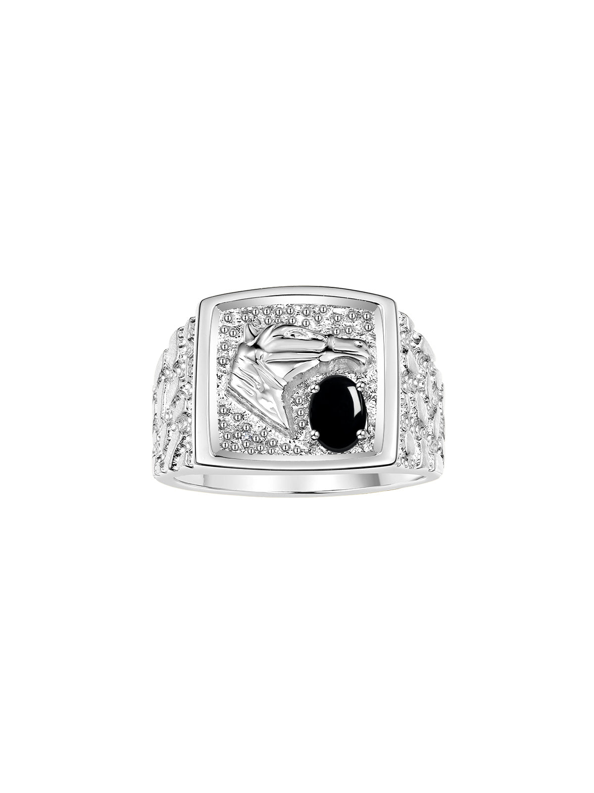 RYLOS Men's Sterling Silver Lucky Nugget Horse Head Ring with 6X4MM Oval Gemstone and Diamonds - Birthstone Elegance for Men, Available in Sizes 8-13