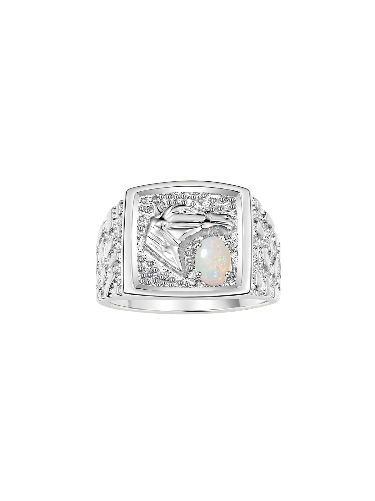 RYLOS Men's Sterling Silver Lucky Nugget Horse Head Ring with 6X4MM Oval Gemstone and Diamonds - Birthstone Elegance for Men, Available in Sizes 8-13