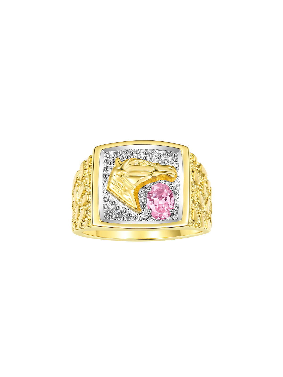 RYLOS Men's Yellow Gold-Plated Sterling Silver Lucky Nugget Horse Head Ring with 6X4MM Gemstone and Diamonds - Birthstone Elegance for Men, Sizes 8-13 Available