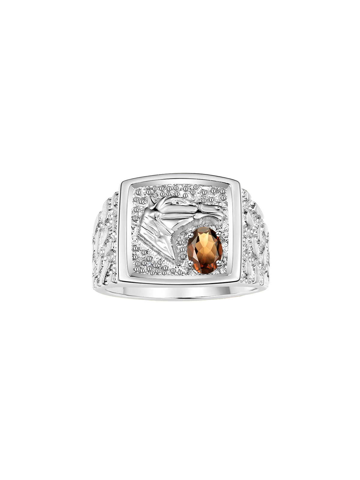 RYLOS Men's Sterling Silver Lucky Nugget Horse Head Ring with 6X4MM Oval Gemstone and Diamonds - Birthstone Elegance for Men, Available in Sizes 8-13