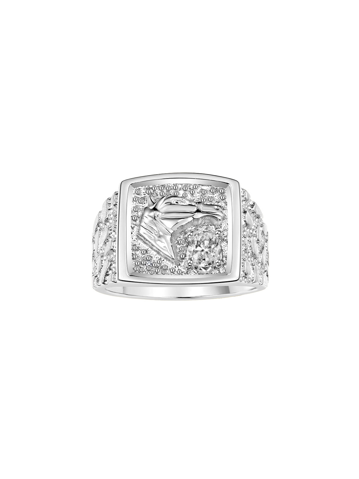 RYLOS Men's Sterling Silver Lucky Nugget Horse Head Ring with 6X4MM Oval Gemstone and Diamonds - Birthstone Elegance for Men, Available in Sizes 8-13
