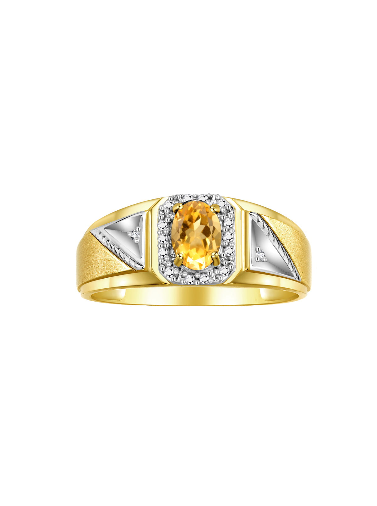 RYLOS Men's Rings 14K Yellow Gold Classic 7X5MM Oval Gemstone & Diamond Designer Ring - Color Stone Birthstone Rings for Men, Sizes 8-13. Unique Men's Jewelry!