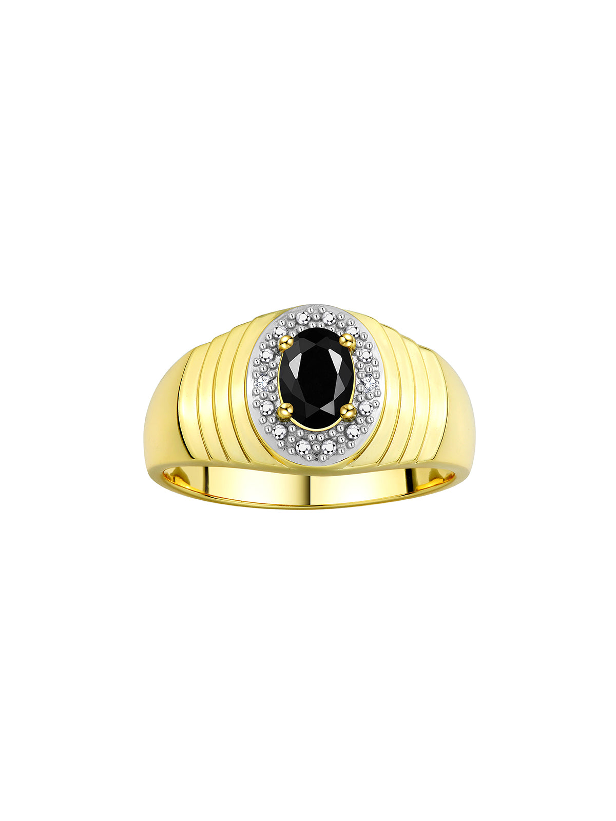 RYLOS Men's Rings Classic 7X5MM Oval Gemstone & Sparkling Diamond Ring - Color Stone Birthstone Rings for Men, Yellow Gold Plated Silver Ring in Sizes 8-13. Unique Mens Jewlery