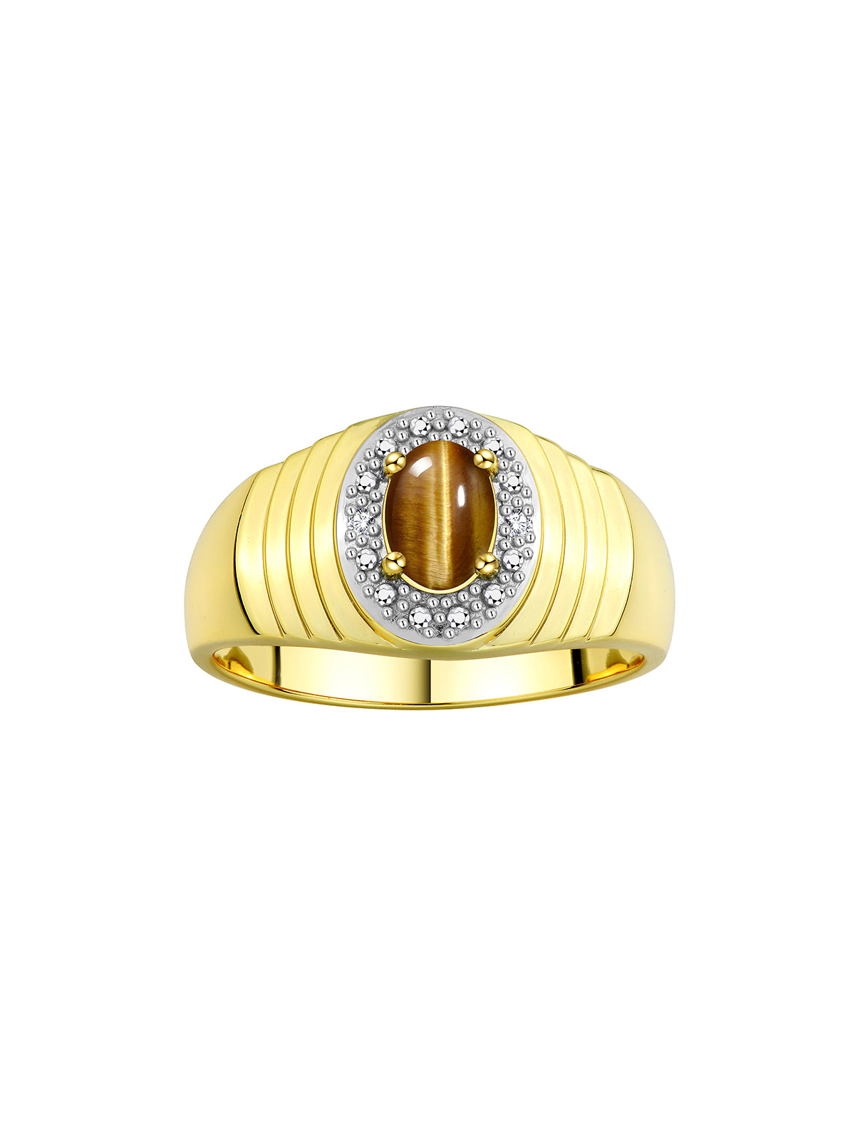 RYLOS Men's Rings 14K Yellow Gold Classic 7X5MM Oval Gemstone & Diamond Designer Ring - Color Stone Birthstone Rings for Men, Sizes 8-13. Unique Men's Jewelry!