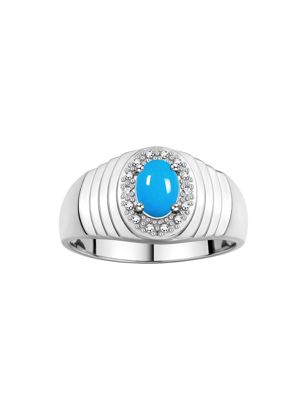 RYLOS Men's Rings 14K White Gold Classic 7X5MM Oval Gemstone & Diamond Designer Ring - Color Stone Birthstone Rings for Men, Sizes 8-13. Unique Men's Jewelry!