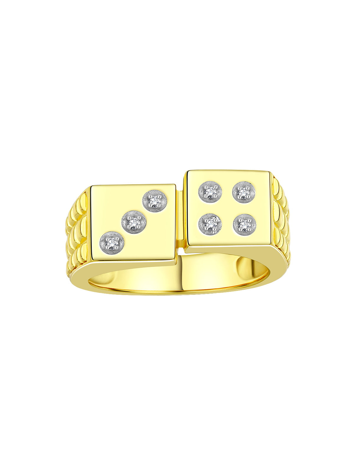 RYLOS 14K Yellow or White Gold Ring, featuring Diamonds set in a designer Lucky 7 Craps Gambling style Ring, available in sizes 6-13